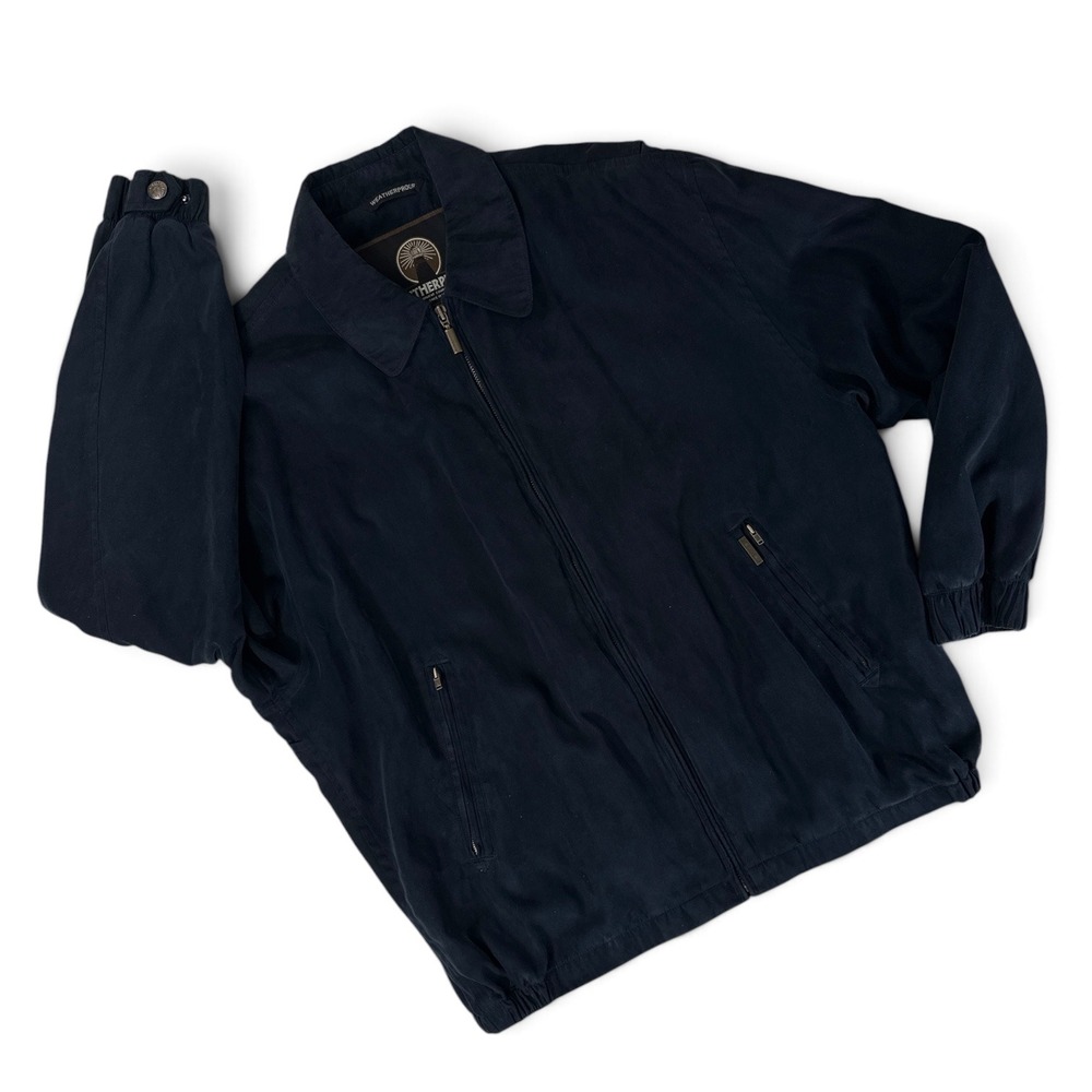 Weatherproof Mens Microfiber Golf Jacket Dark Navy Blue Suede Large Vintage EUC